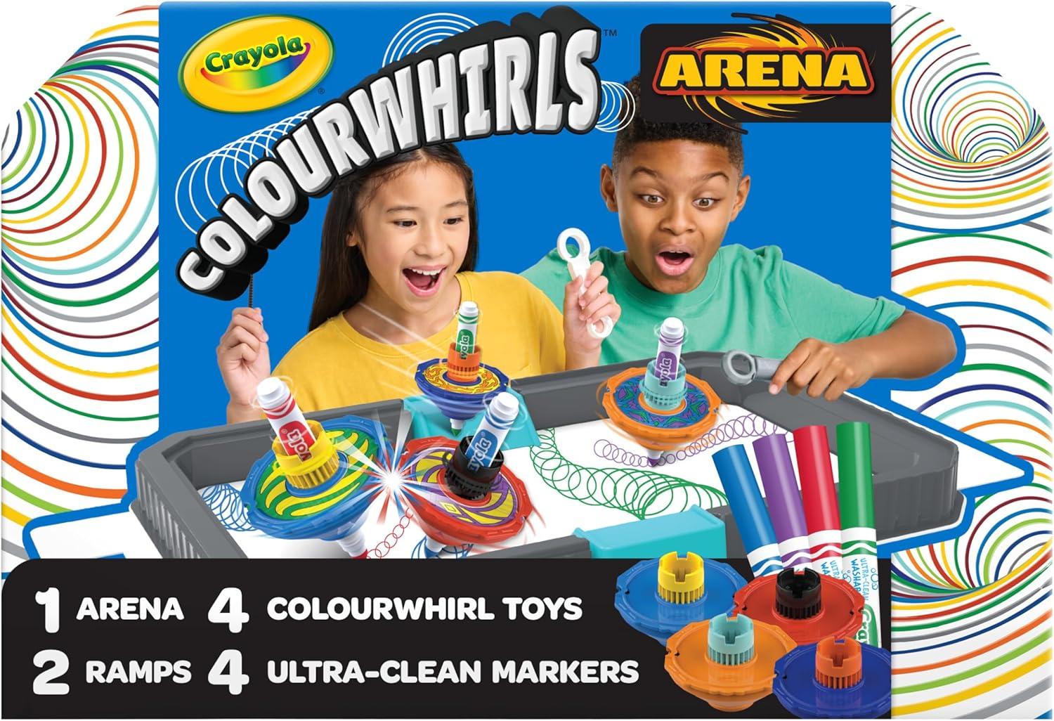 Crayola Colourwhirls Battle Arena Art Game, DIY Gyro Spin Art Toy, 4 Battling Spinning Top Toys, Birthday, Holiday for Kids, Ages 6+