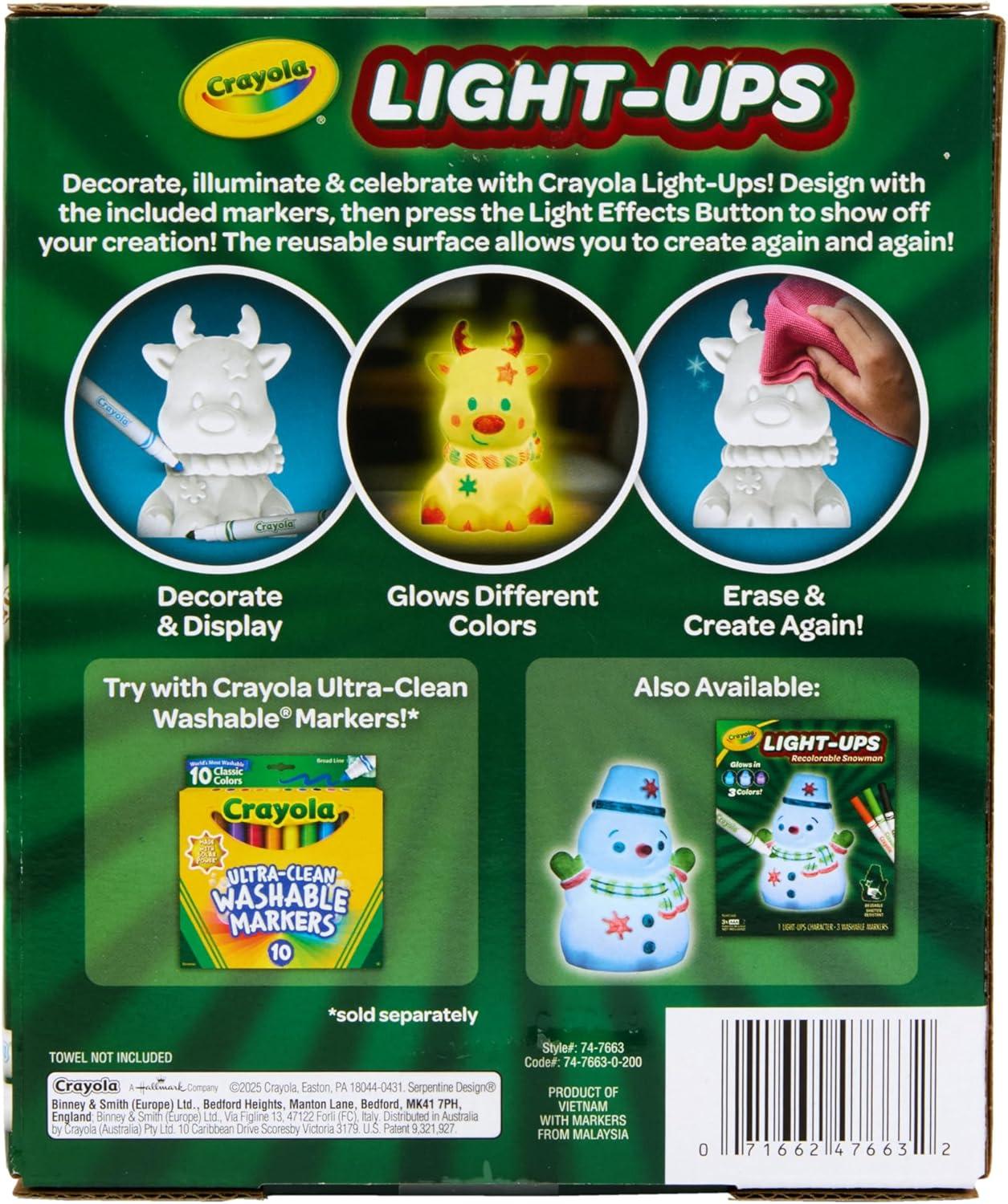 Crayola Light Ups Reindeer, Recolorable Light Up Toy for Kids, Reindeer Decor, Glow in the Dark, Holiday Gift for Kids, Ages 4+(Reindeer)