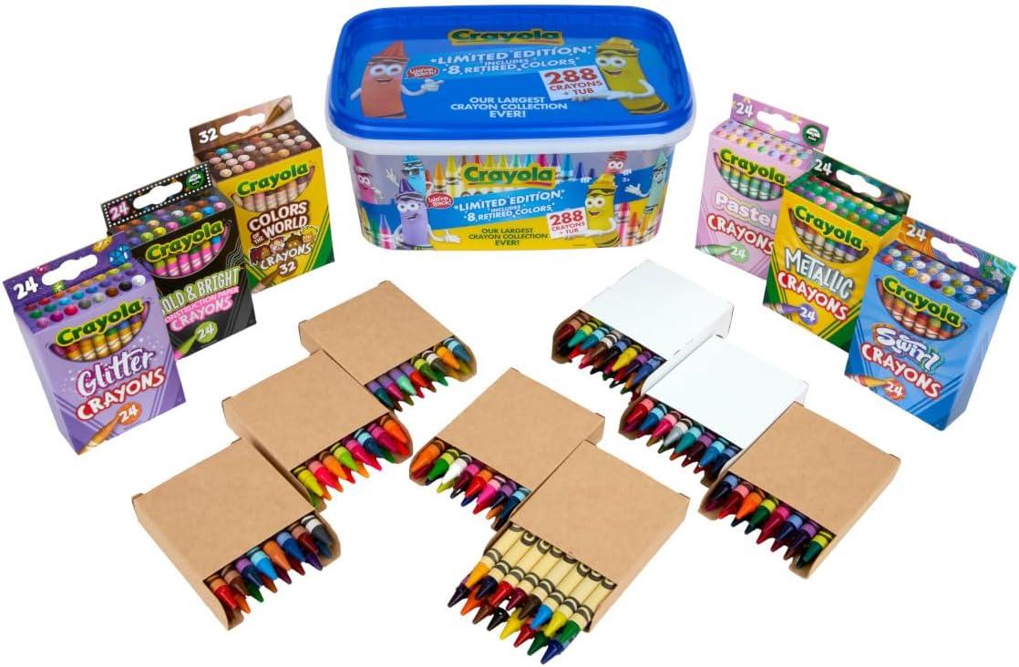 Crayola Crayon Tub – Limited Edition Colors (288ct), Bulk Coloring Crayons for Kids, Stocking Stuffers for Kids, Holiday & Christmas Gifts for Toddlers, Ages 3+(Limited Edition)