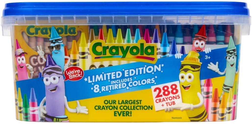 Crayola Crayon Tub – Limited Edition Colors (288ct), Bulk Coloring Crayons for Kids, Stocking Stuffers for Kids, Holiday & Christmas Gifts for Toddlers, Ages 3+(Limited Edition)