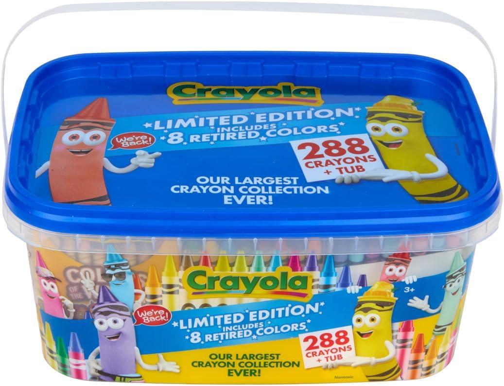 Crayola Crayon Tub – Limited Edition Colors (288ct), Bulk Coloring Crayons for Kids, Stocking Stuffers for Kids, Holiday & Christmas Gifts for Toddlers, Ages 3+(Limited Edition)