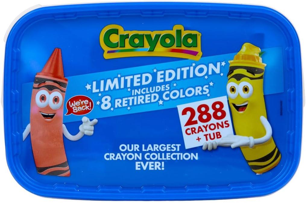 Crayola Crayon Tub – Limited Edition Colors (288ct), Bulk Coloring Crayons for Kids, Stocking Stuffers for Kids, Holiday & Christmas Gifts for Toddlers, Ages 3+(Limited Edition)