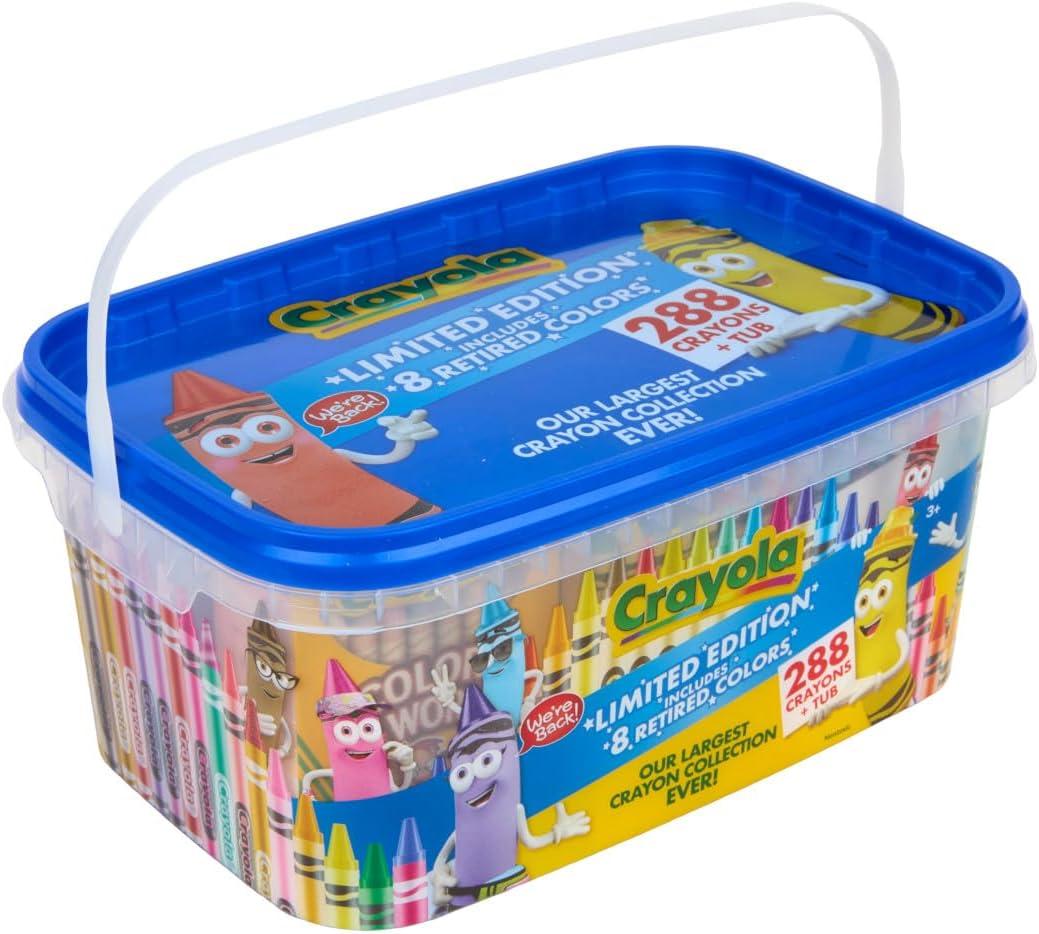 Crayola Crayon Tub – Limited Edition Colors (288ct), Bulk Coloring Crayons for Kids, Stocking Stuffers for Kids, Holiday & Christmas Gifts for Toddlers, Ages 3+(Limited Edition)