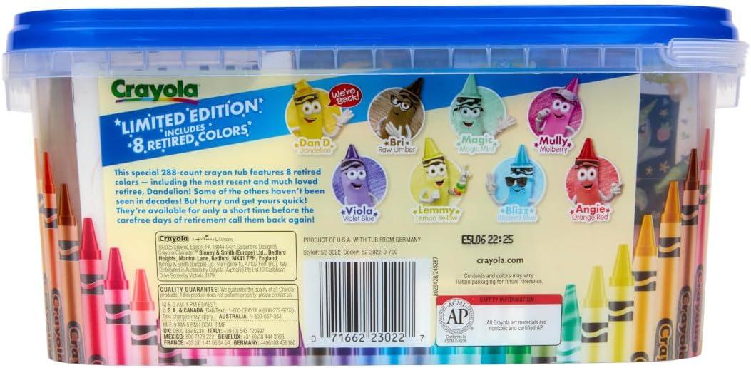 Crayola Crayon Tub – Limited Edition Colors (288ct), Bulk Coloring Crayons for Kids, Stocking Stuffers for Kids, Holiday & Christmas Gifts for Toddlers, Ages 3+(Limited Edition)