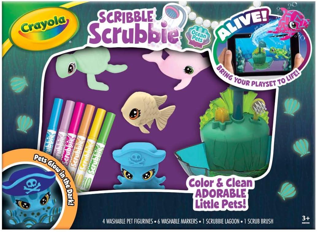 Crayola Scribble Scrubbie Peculiar Pets, Washable Pet Grooming Toy Set for Kids, DIY Toddler Arts & Crafts, Gifts for Girls & Boys, Ages 3+(Glow Lagoon)