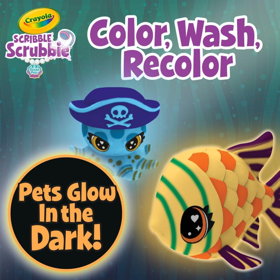 Crayola Scribble Scrubbie Peculiar Pets, Washable Pet Grooming Toy Set for Kids, DIY Toddler Arts & Crafts, Gifts for Girls & Boys, Ages 3+(Glow Lagoon)