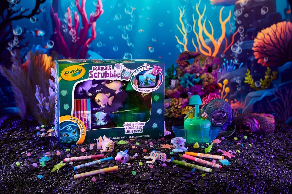 Crayola Scribble Scrubbie Peculiar Pets, Washable Pet Grooming Toy Set for Kids, DIY Toddler Arts & Crafts, Gifts for Girls & Boys, Ages 3+(Glow Lagoon)
