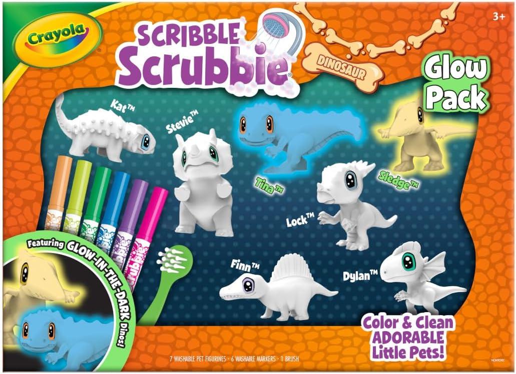 Crayola Scribble Scrubbie Peculiar Pets, Washable Pet Grooming Toy Set for Kids, DIY Toddler Arts & Crafts, Gifts for Girls & Boys, Ages 3+(Dinosaur Glow)