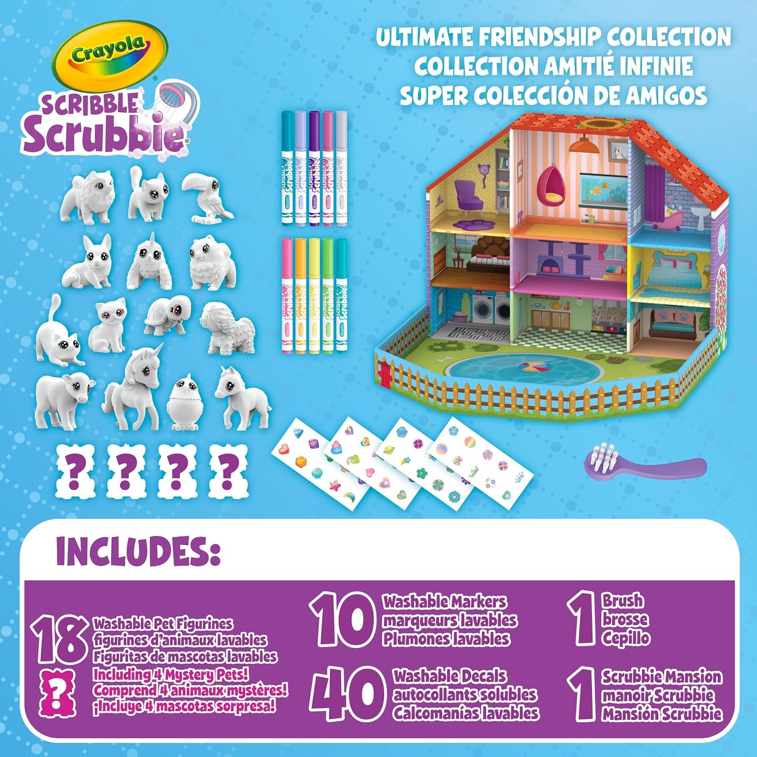 Crayola Scribble Scrubbie Pets Friendship Collection, 18 Pets & 10 Markers | Reusable Coloring Arts and Crafts, Screen Free Mystery Toys, Holiday & Birthday Gifts for Kids, Ages 3+ [Amazon Exclusive]