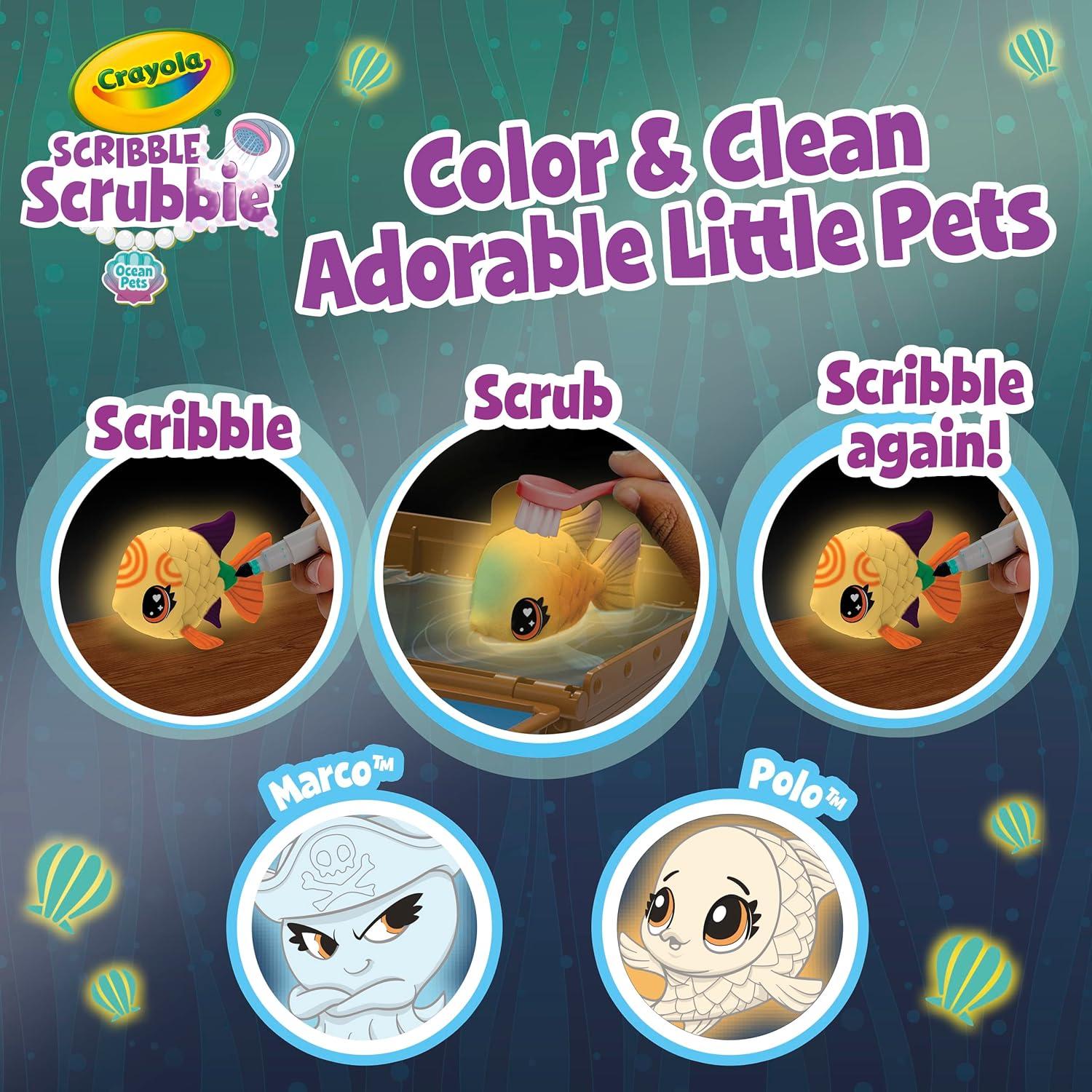 Crayola Scribble Scrubbie Pets Glow Ocean Playset, Toys for Boys & Girls, Gifts for Kids, Ages 3, 4, 5, 6(Glow Ocean Pets)