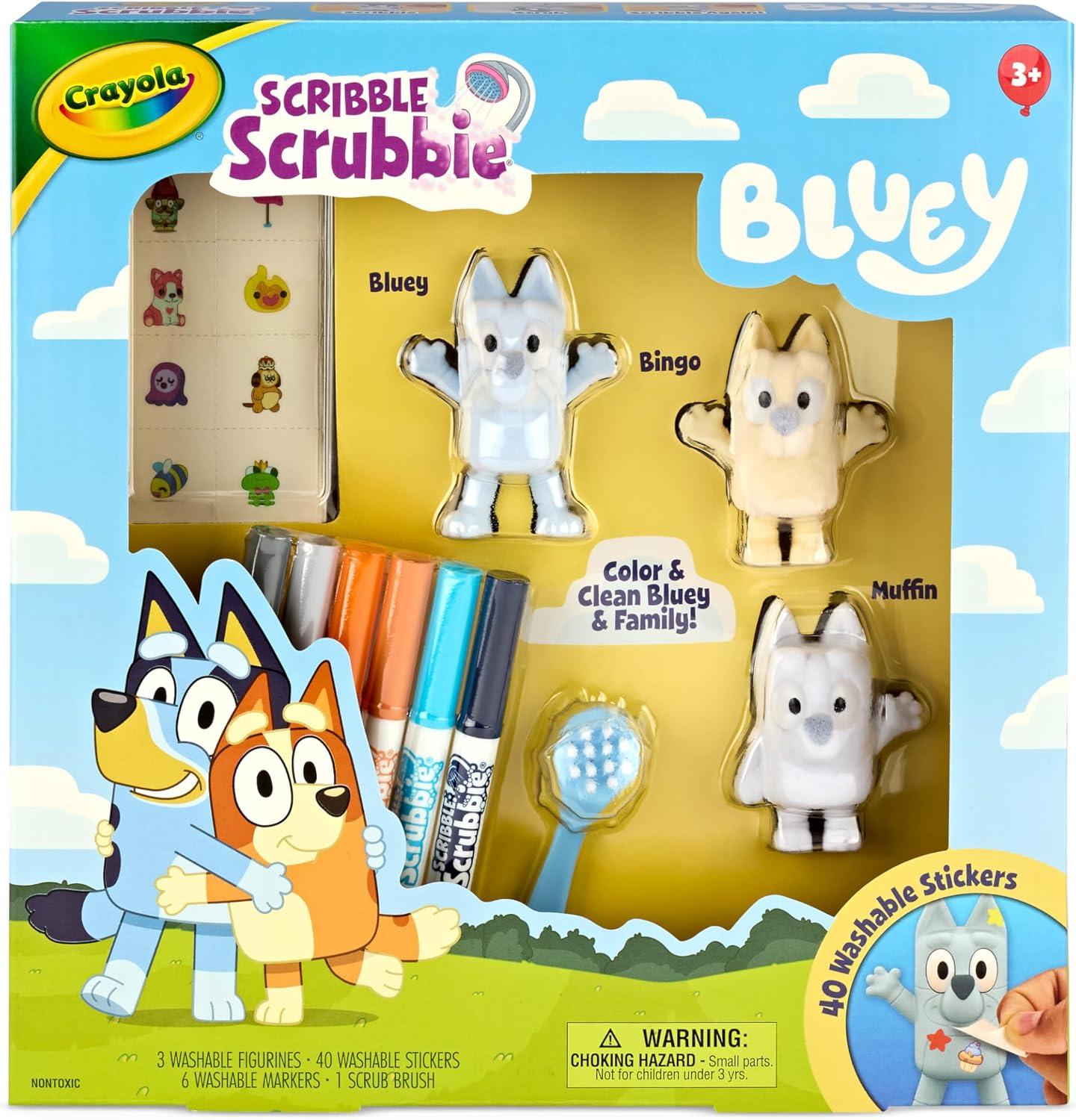 Crayola Scribble Scrubbies Bluey Poolside Playset (4ct), Washable Bluey Toy Set for Kids, Holiday for Toddlers, with Bingo, Chilli, and Bandit, Ages 3+(Deluxe)
