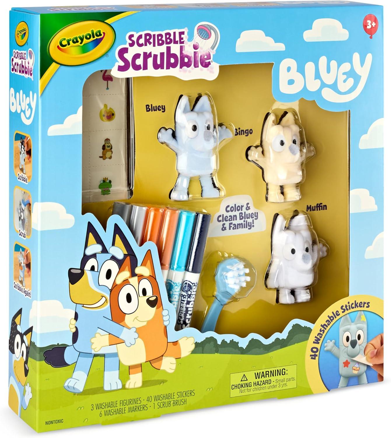 Crayola Scribble Scrubbies Bluey Poolside Playset (4ct), Washable Bluey Toy Set for Kids, Holiday for Toddlers, with Bingo, Chilli, and Bandit, Ages 3+(Deluxe)