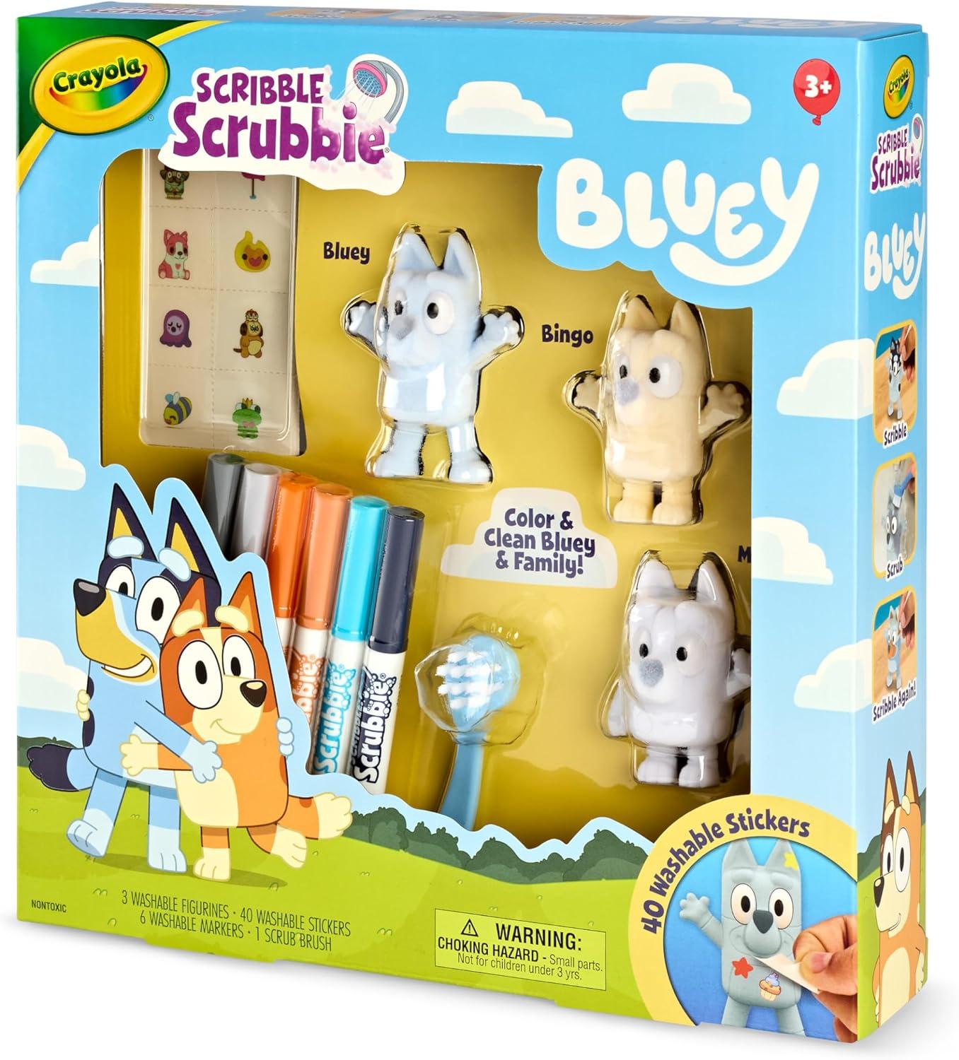 Crayola Scribble Scrubbies Bluey Poolside Playset (4ct), Washable Bluey Toy Set for Kids, Holiday for Toddlers, with Bingo, Chilli, and Bandit, Ages 3+(Deluxe)