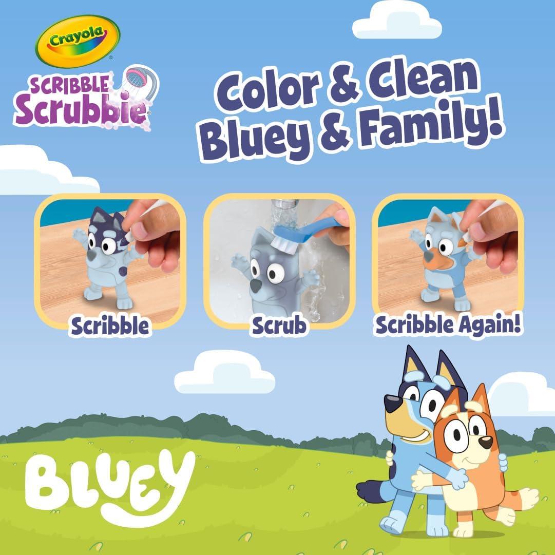 Crayola Scribble Scrubbies Bluey Poolside Playset (4ct), Washable Bluey Toy Set for Kids, Holiday for Toddlers, with Bingo, Chilli, and Bandit, Ages 3+(Deluxe)