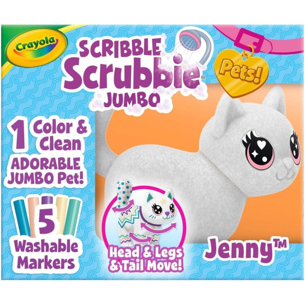 Crayola Scribble Scrubbie Jumbo Pet – Wilbur (6in), Customizable Dog Toy for Kids, Washable Animal Art Kit, Animal Gifts for Girls & Boys(Cat)