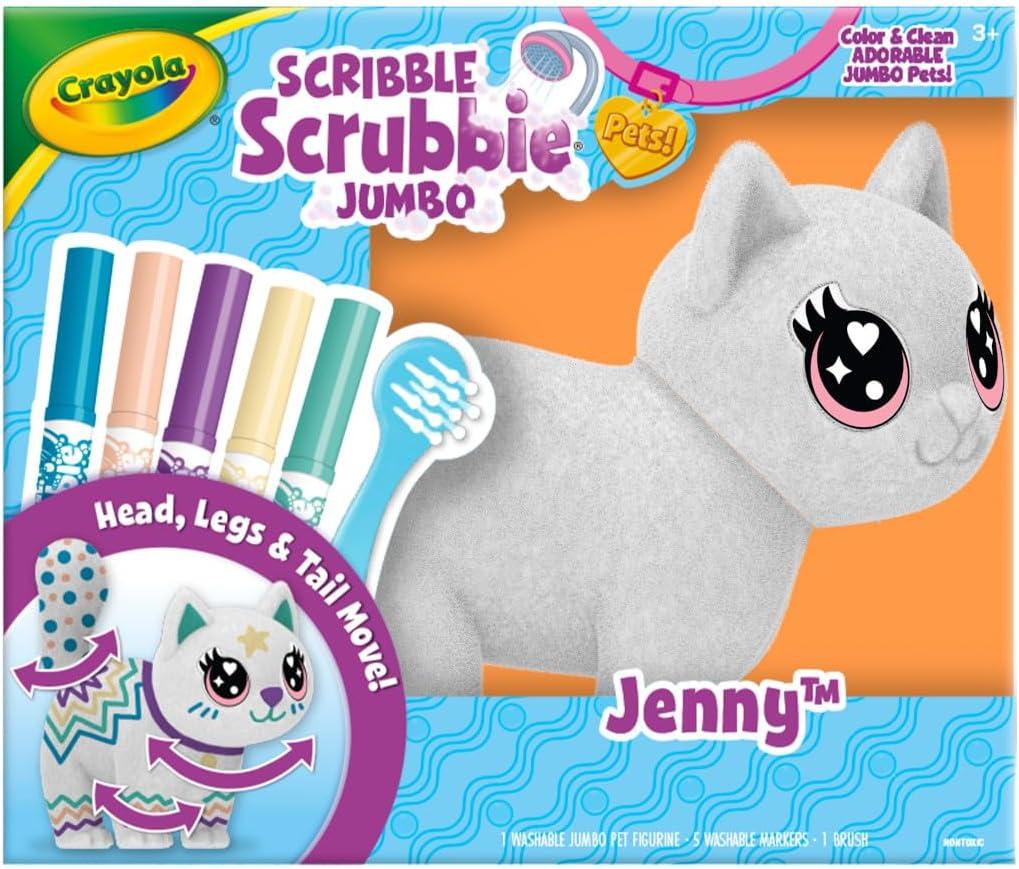 Crayola Scribble Scrubbie Jumbo Pet – Wilbur (6in), Customizable Dog Toy for Kids, Washable Animal Art Kit, Animal Gifts for Girls & Boys(Cat)