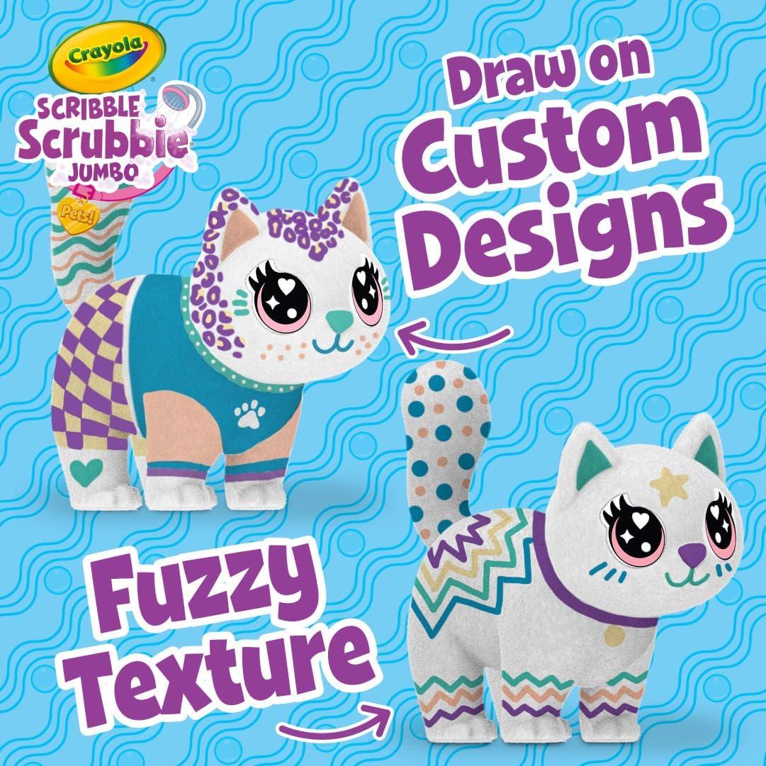 Crayola Scribble Scrubbie Jumbo Pet – Wilbur (6in), Customizable Dog Toy for Kids, Washable Animal Art Kit, Animal Gifts for Girls & Boys(Cat)