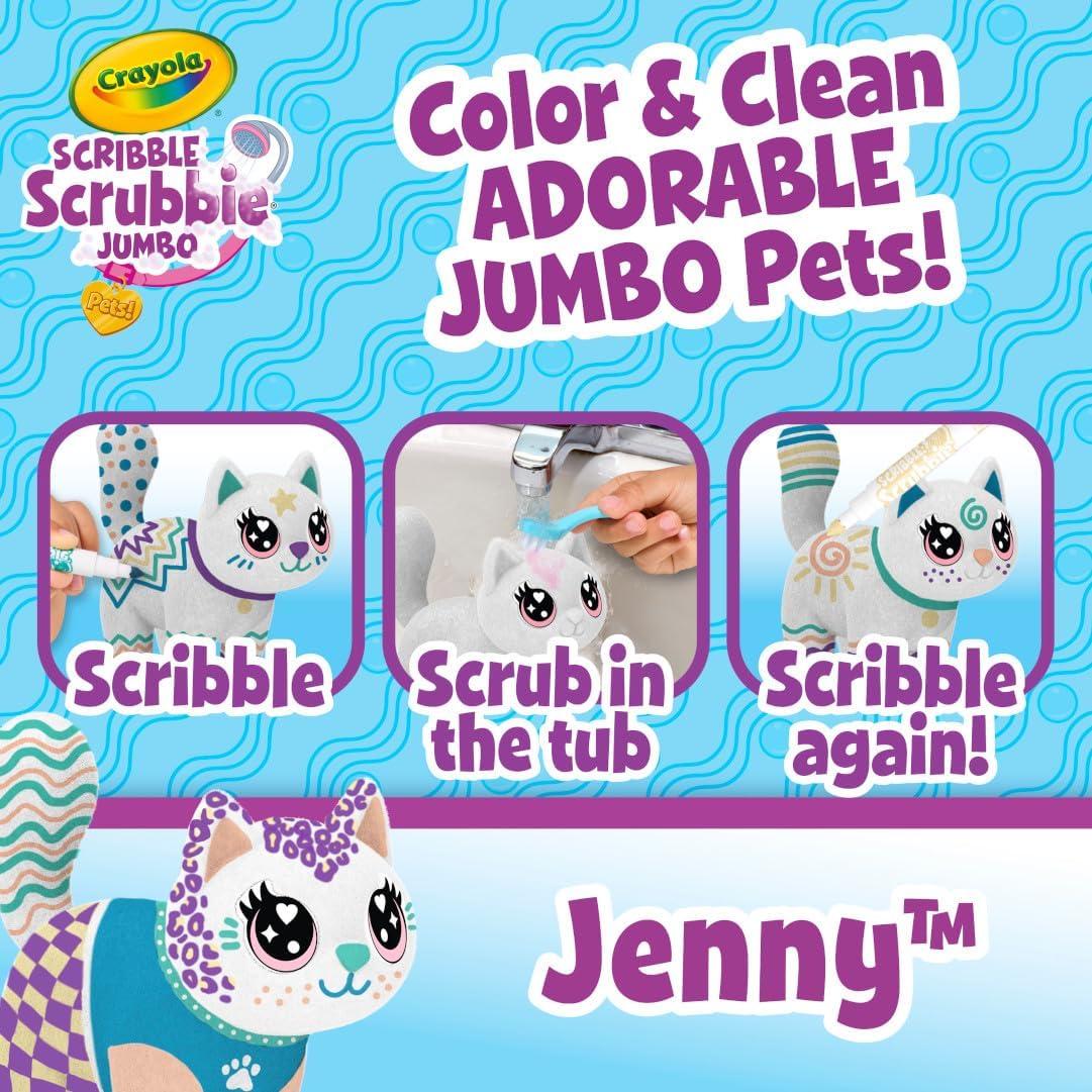 Crayola Scribble Scrubbie Jumbo Pet – Wilbur (6in), Customizable Dog Toy for Kids, Washable Animal Art Kit, Animal Gifts for Girls & Boys(Cat)
