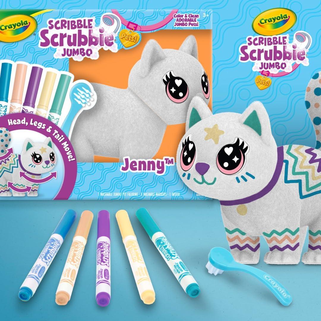 Crayola Scribble Scrubbie Jumbo Pet – Wilbur (6in), Customizable Dog Toy for Kids, Washable Animal Art Kit, Animal Gifts for Girls & Boys(Cat)