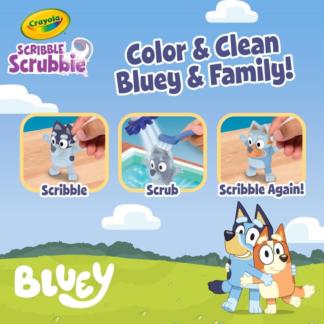 Crayola Scribble Scrubbies Bluey Poolside Playset (4ct), Washable Bluey Toy Set for Kids, Holiday for Toddlers, with Bingo, Chilli, and Bandit, Ages 3+(Poolside Playset)