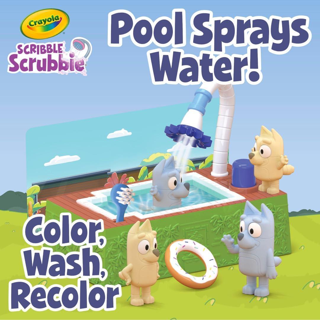 Crayola Scribble Scrubbies Bluey Poolside Playset (4ct), Washable Bluey Toy Set for Kids, Holiday for Toddlers, with Bingo, Chilli, and Bandit, Ages 3+(Poolside Playset)