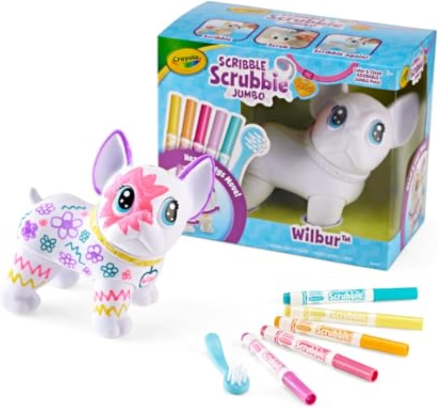 Crayola Jumbo (6 inch) Scribble Scrubbie Pets, Rory the Dino, Posable Kids Toy, Customizable Toy, Gift(Dog)
