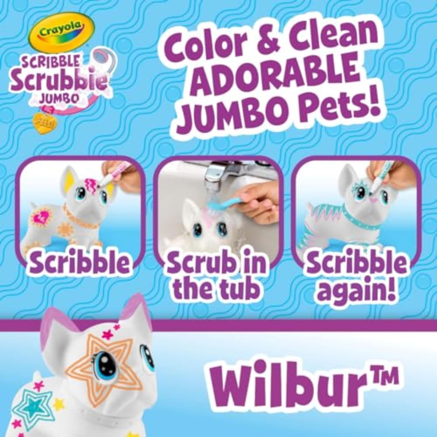 Crayola Jumbo (6 inch) Scribble Scrubbie Pets, Rory the Dino, Posable Kids Toy, Customizable Toy, Gift(Dog)