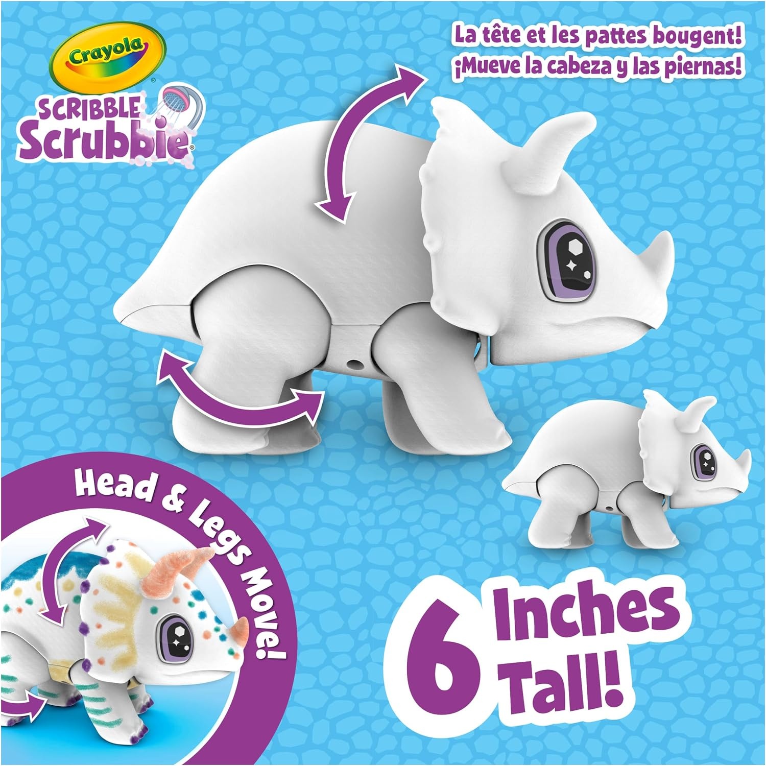 Crayola Jumbo (6 inch) Scribble Scrubbie Pets, Rory the Dino, Posable Kids Toy, Customizable Toy, Gift(Rhino)