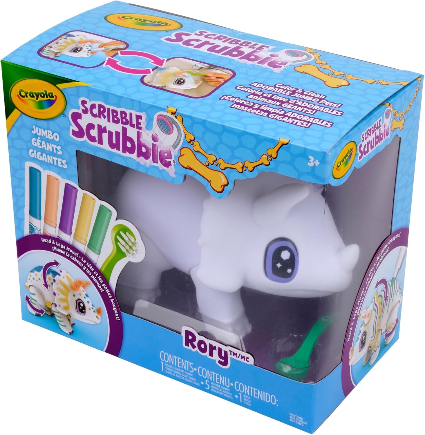 Crayola Jumbo (6 inch) Scribble Scrubbie Pets, Rory the Dino, Posable Kids Toy, Customizable Toy, Gift(Rhino)