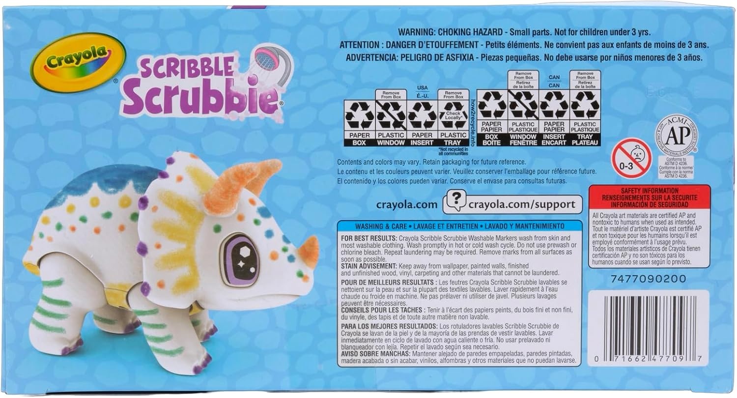 Crayola Jumbo (6 inch) Scribble Scrubbie Pets, Rory the Dino, Posable Kids Toy, Customizable Toy, Gift(Rhino)