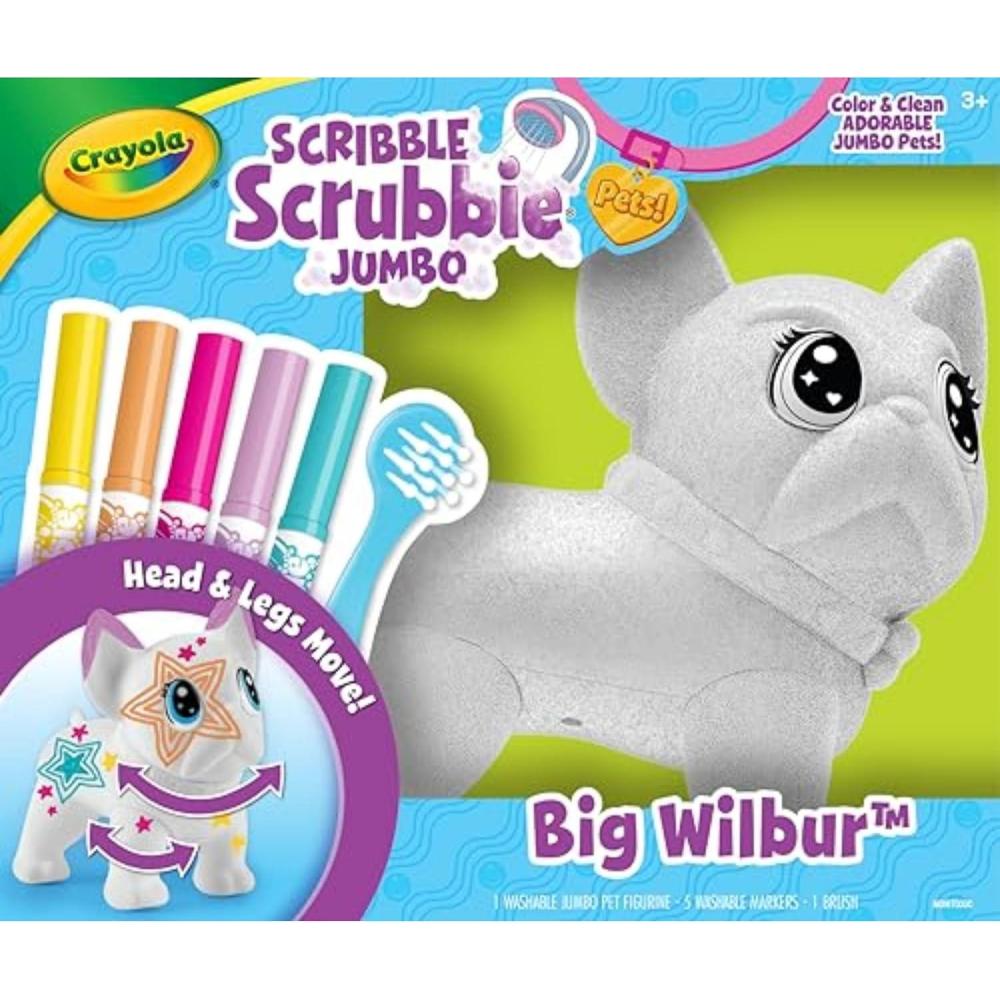 Crayola Scribble Scrubbie Jumbo Pet – Wilbur (6in), Customizable Dog Toy for Kids, Washable Animal Art Kit, Animal Gifts for Girls & Boys(French Bulldog)