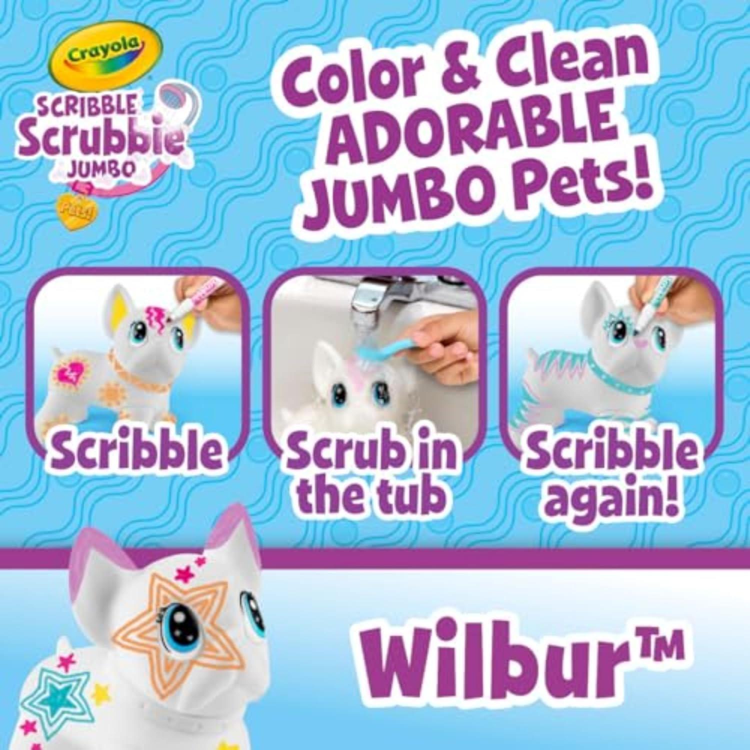 Crayola Scribble Scrubbie Jumbo Pet – Wilbur (6in), Customizable Dog Toy for Kids, Washable Animal Art Kit, Animal Gifts for Girls & Boys(French Bulldog)