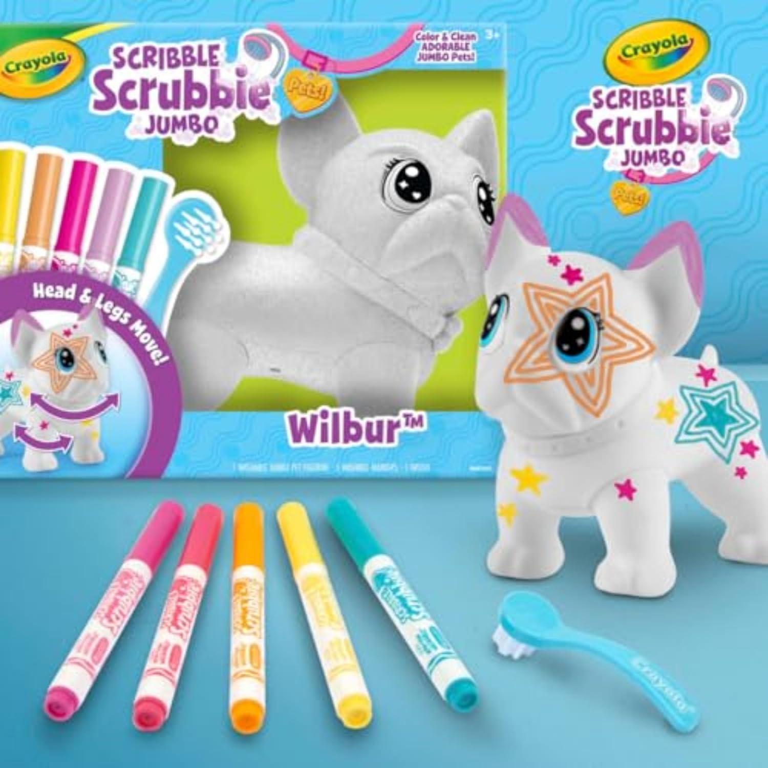 Crayola Scribble Scrubbie Jumbo Pet – Wilbur (6in), Customizable Dog Toy for Kids, Washable Animal Art Kit, Animal Gifts for Girls & Boys(French Bulldog)