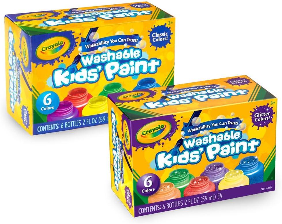 Crayola Washable Kids Paint Set (12ct), Classic and Glitter Paint for Kids, Arts & Crafts Supplies for Classrooms, Toddler Painting Kit, Gifts, Ages 3, 4, 5 [Amazon Exclusive](Classic & Glitter)