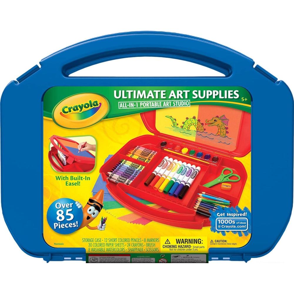 Crayola Create ‘N Carry Travel Art Set for Kids (75pcs), 2-in-1 Lap Desk & Carrying Case, Holiday for Kids, Art Supplies Kit for Crafting, Drawing & Coloring(Case 85 Piece)