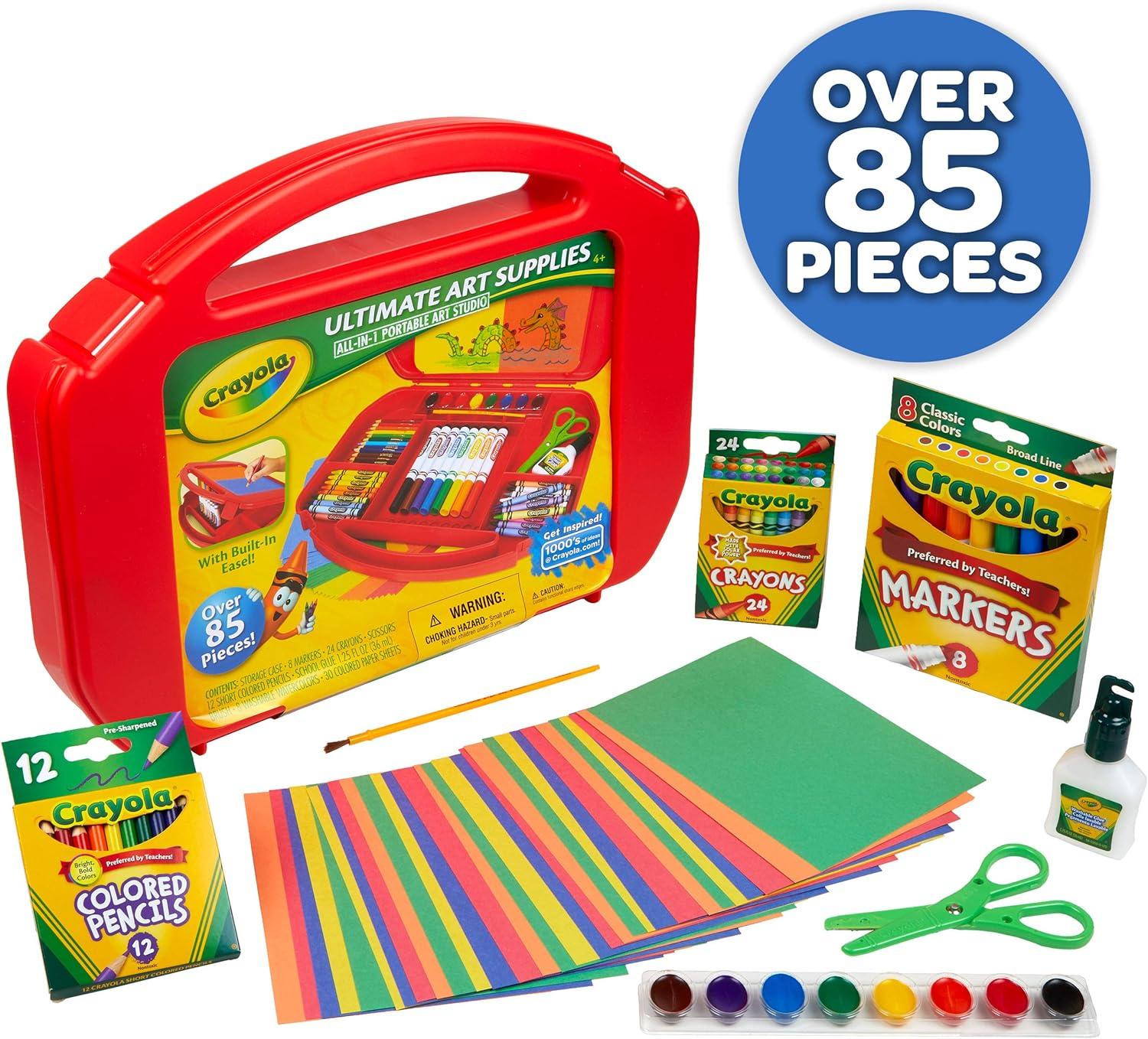 Crayola Create ‘N Carry Travel Art Set for Kids (75pcs), 2-in-1 Lap Desk & Carrying Case, Holiday for Kids, Art Supplies Kit for Crafting, Drawing & Coloring(Case 85 Piece)