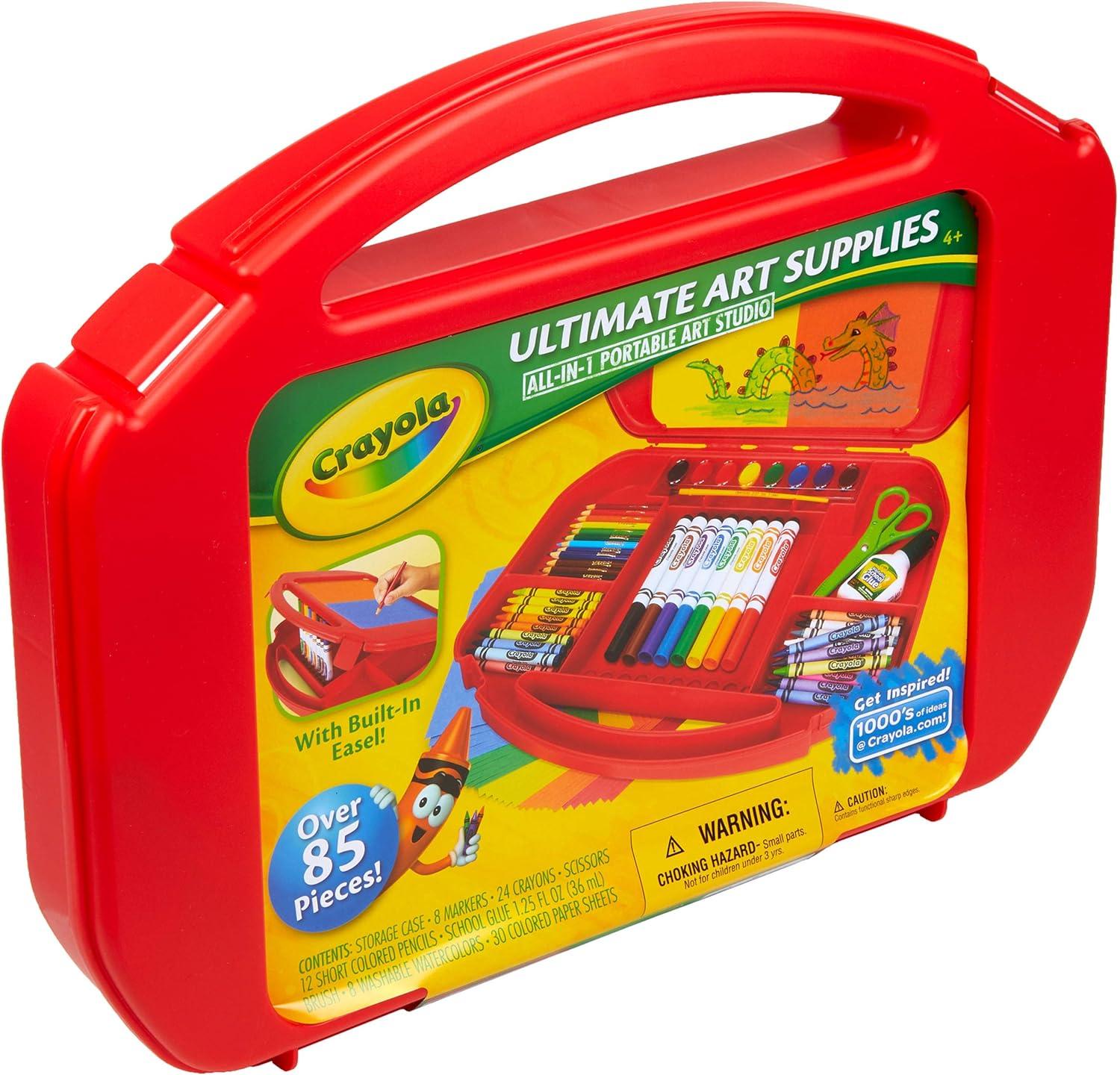 Crayola Create ‘N Carry Travel Art Set for Kids (75pcs), 2-in-1 Lap Desk & Carrying Case, Holiday for Kids, Art Supplies Kit for Crafting, Drawing & Coloring(Case 85 Piece)