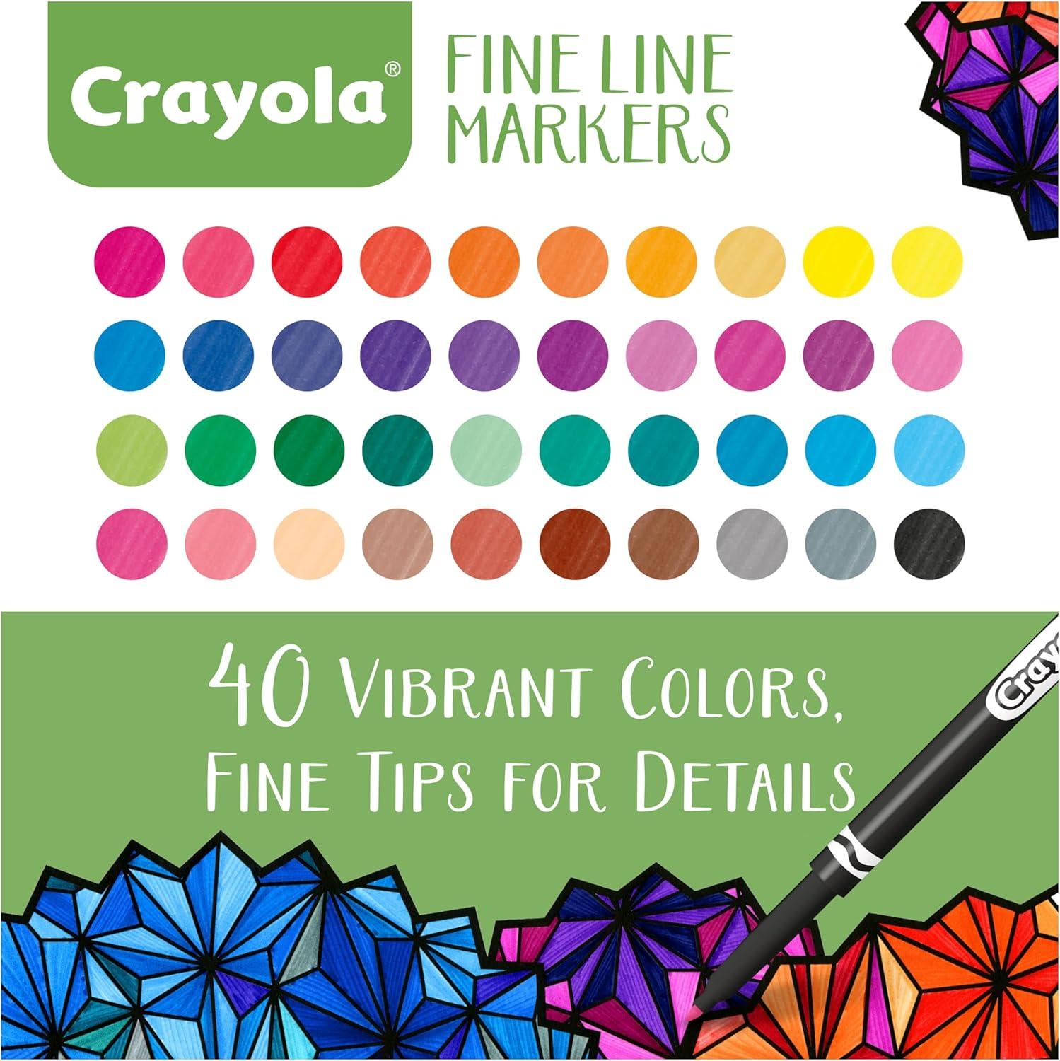 Crayola Fine Line Markers for Adults (40ct), Skinny Marker Set for Adult Coloring Books, Stocking Stuffer for Teens, Aesthetic Art Supplies, Stress Relief Activity