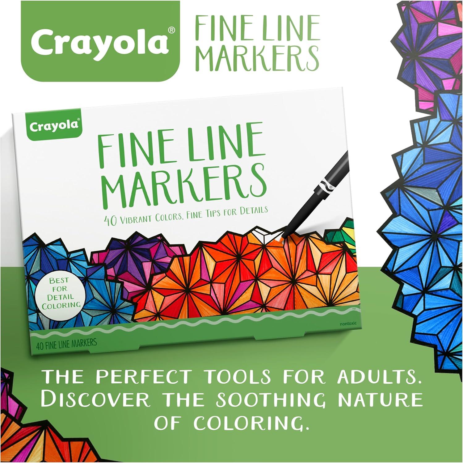 Crayola Fine Line Markers for Adults (40ct), Skinny Marker Set for Adult Coloring Books, Stocking Stuffer for Teens, Aesthetic Art Supplies, Stress Relief Activity