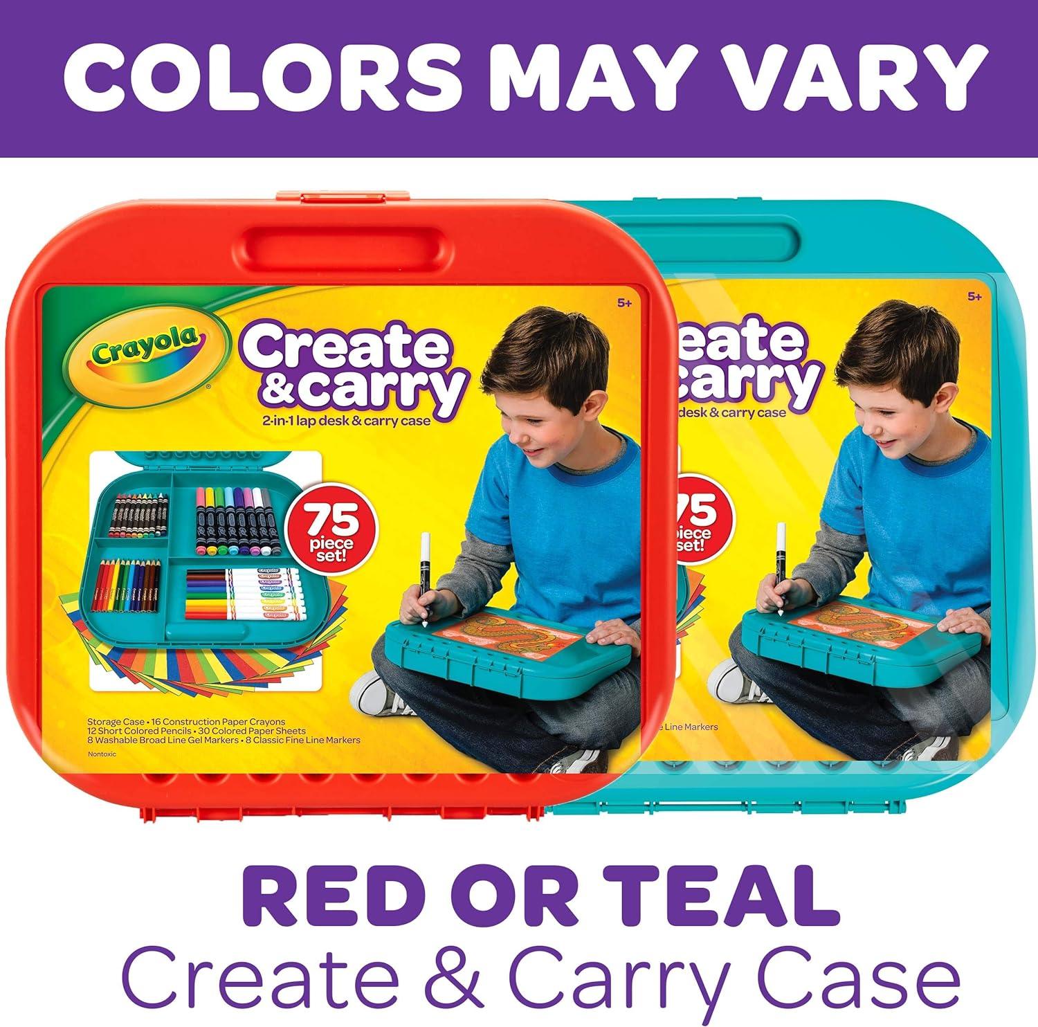 Crayola Create ‘N Carry Travel Art Set for Kids (75pcs), 2-in-1 Lap Desk & Carrying Case, Holiday for Kids, Art Supplies Kit for Crafting, Drawing & Coloring(Art Set)