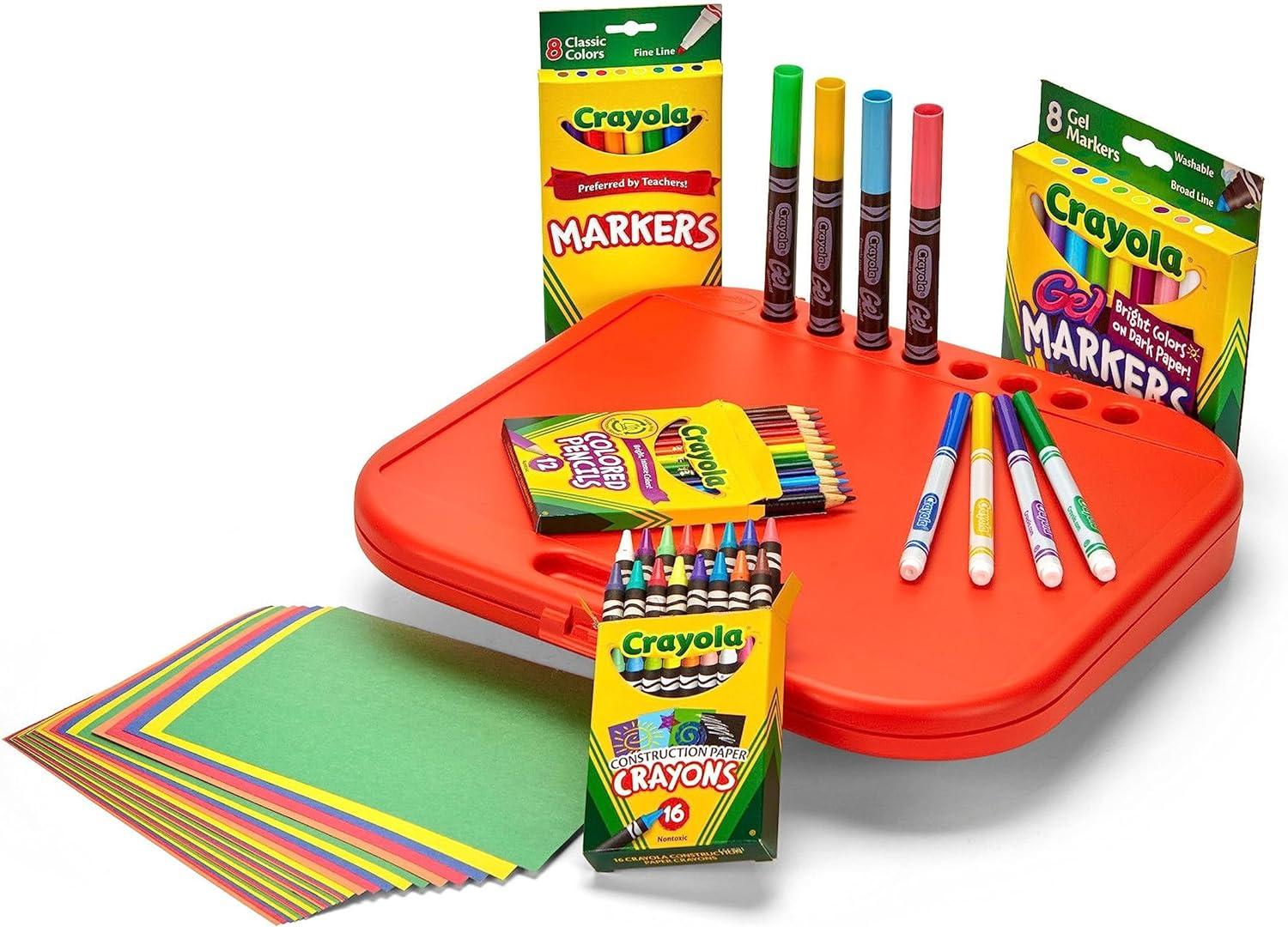 Crayola Create ‘N Carry Travel Art Set for Kids (75pcs), 2-in-1 Lap Desk & Carrying Case, Holiday for Kids, Art Supplies Kit for Crafting, Drawing & Coloring(Art Set)
