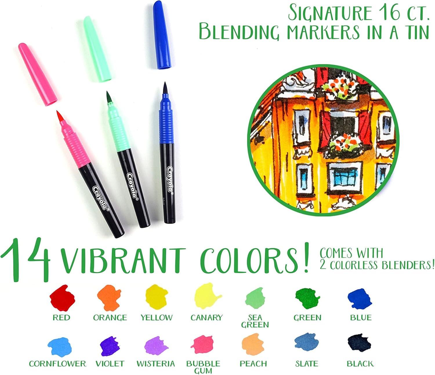 Crayola Brush & Detail Dual Tip Marker Set, 16 Markers, 32 Colors, Adult Coloring Markers, Gifts for Teens & Adults(Blending Markers)