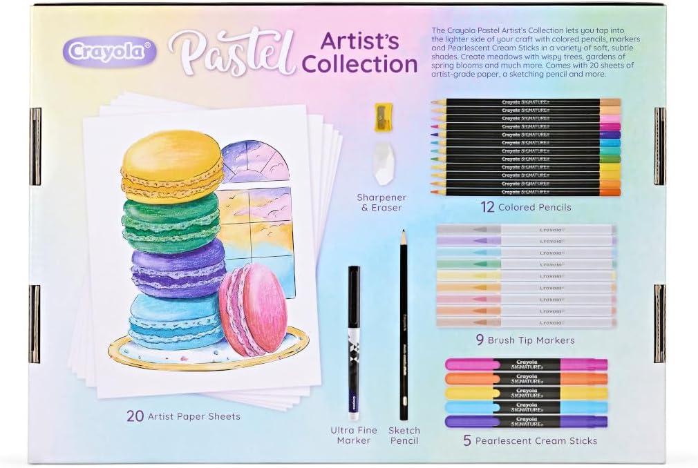 Crayola Pastel Colors Art Kit (50pcs), Kids Art Set with Pastel Markers & Pencils, Gift for Kids, 8+