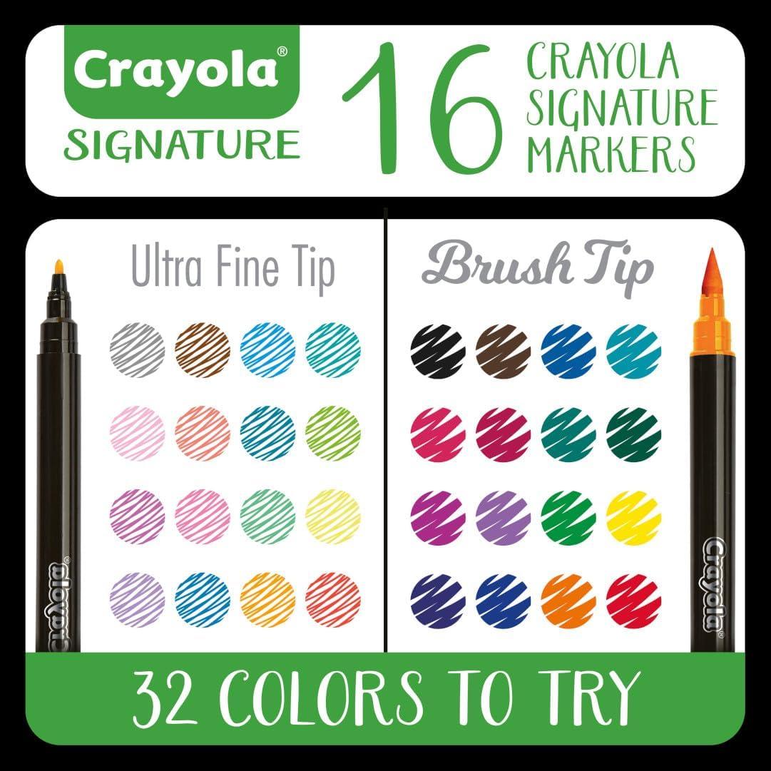 Crayola Brush & Detail Dual Tip Marker Set, 16 Markers, 32 Colors, Adult Coloring Markers, Gifts for Teens & Adults(Brush & Detail)