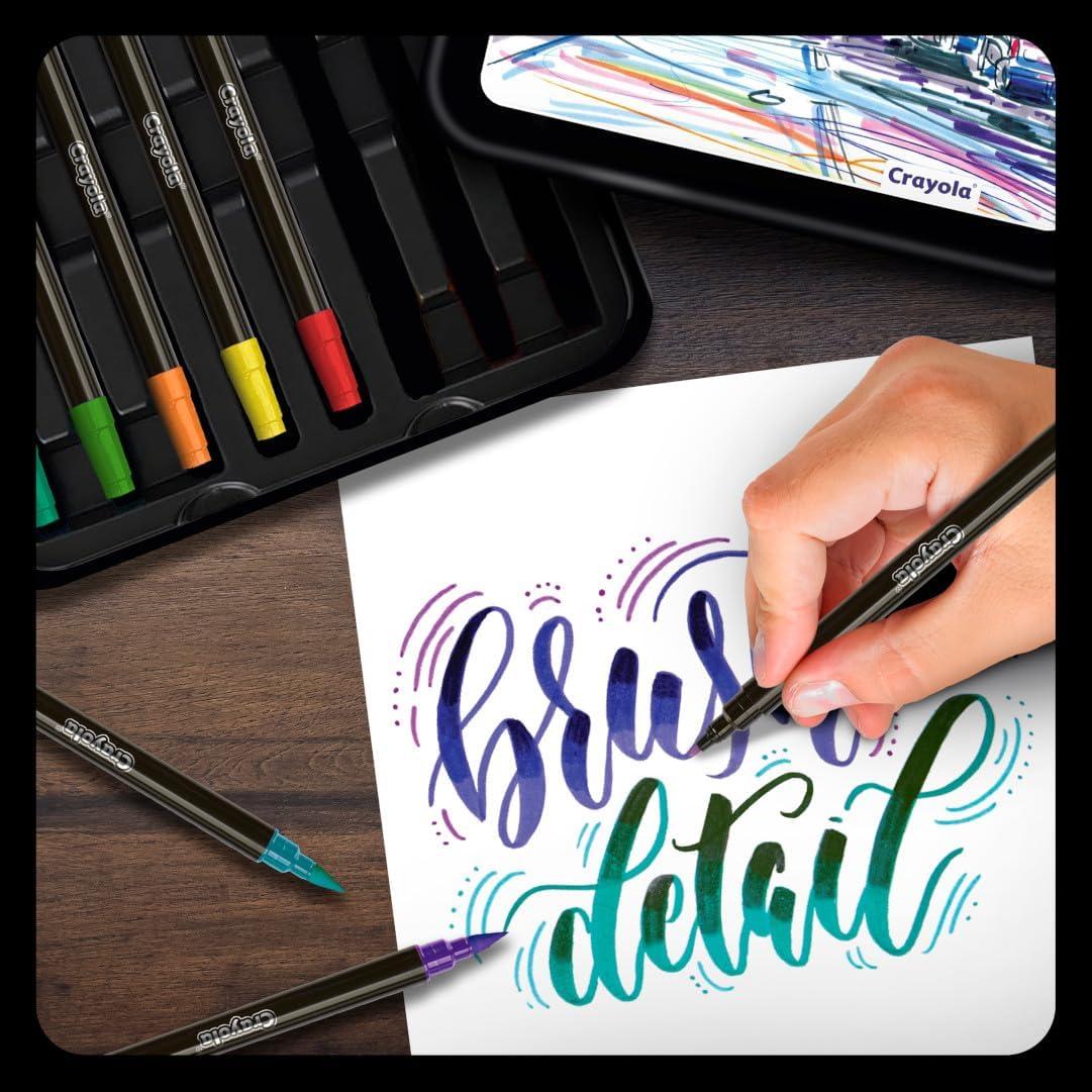 Crayola Brush & Detail Dual Tip Marker Set, 16 Markers, 32 Colors, Adult Coloring Markers, Gifts for Teens & Adults(Brush & Detail)