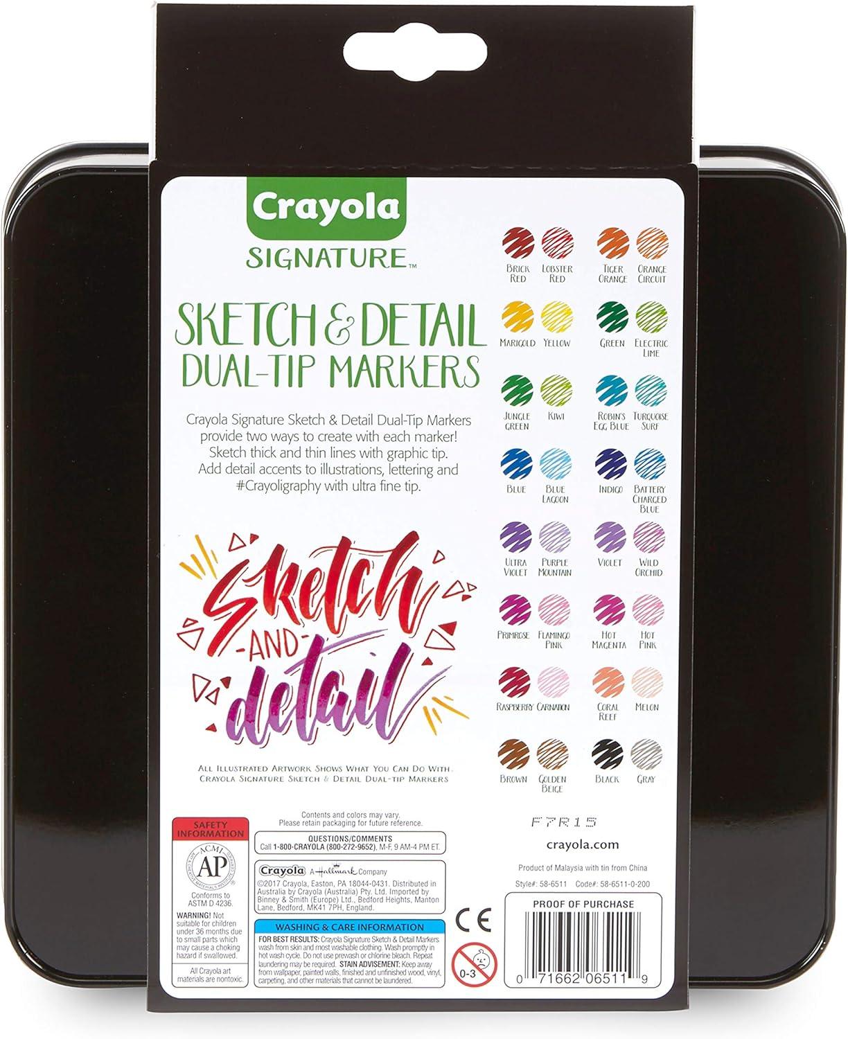 Crayola Brush & Detail Dual Tip Marker Set, 16 Markers, 32 Colors, Adult Coloring Markers, Gifts for Teens & Adults(Sketch & Detail)