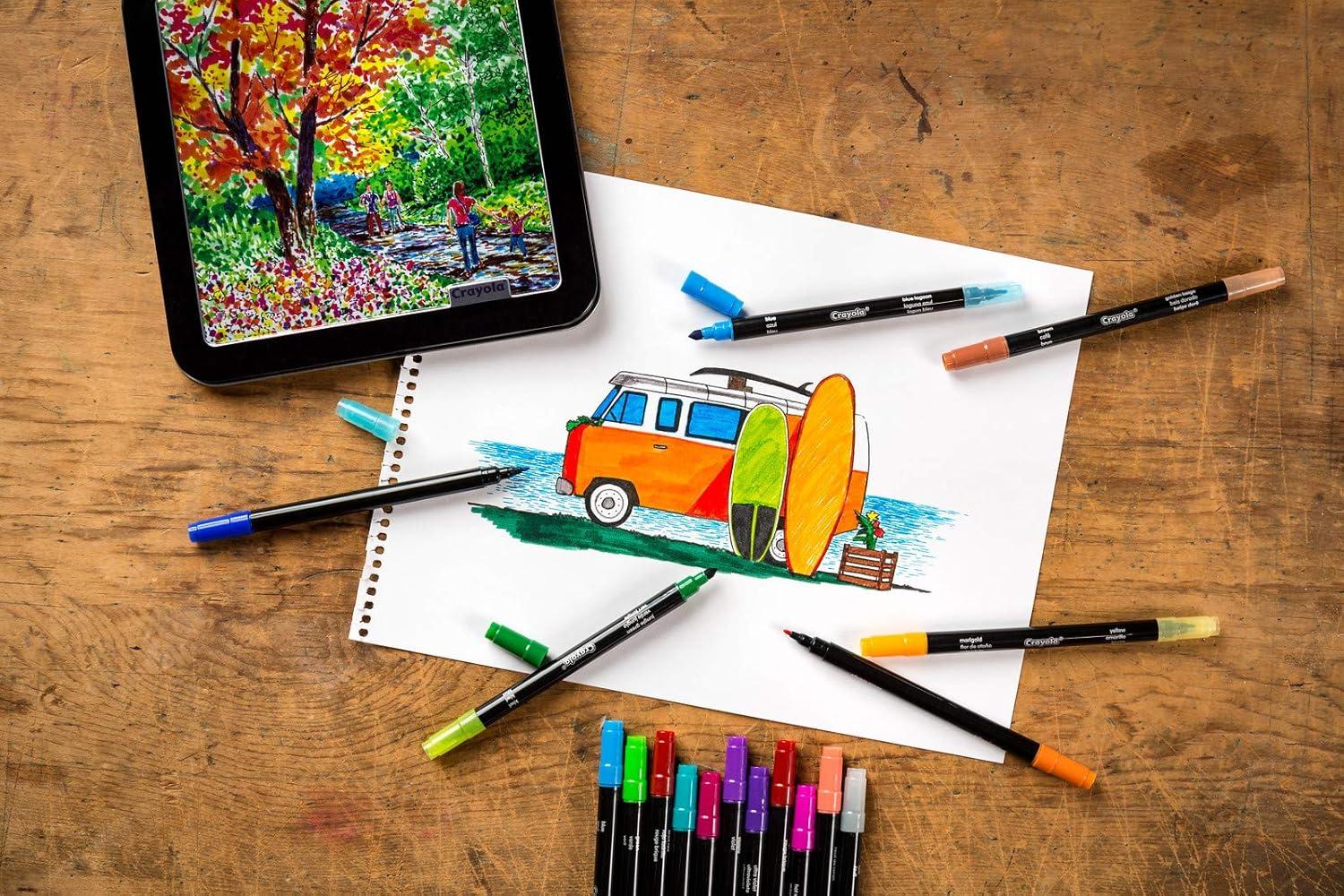 Crayola Brush & Detail Dual Tip Marker Set, 16 Markers, 32 Colors, Adult Coloring Markers, Gifts for Teens & Adults(Sketch & Detail)