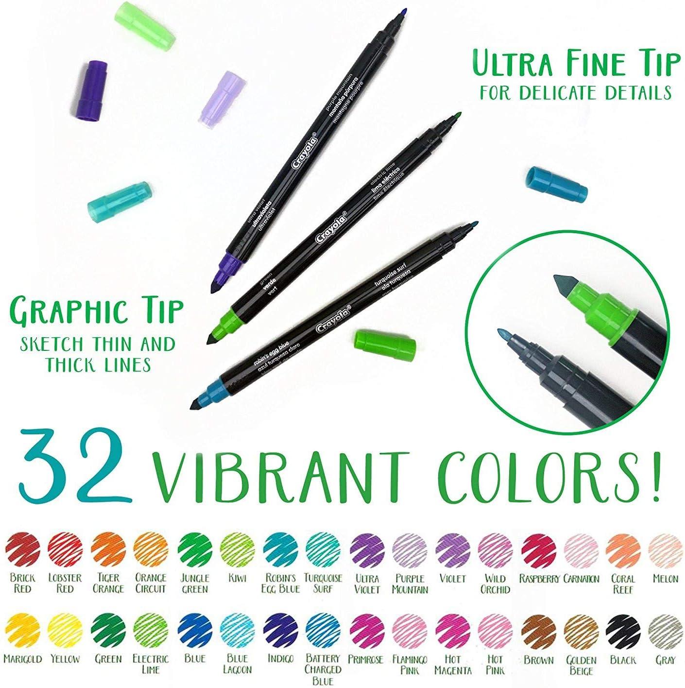 Crayola Brush & Detail Dual Tip Marker Set, 16 Markers, 32 Colors, Adult Coloring Markers, Gifts for Teens & Adults(Sketch & Detail)