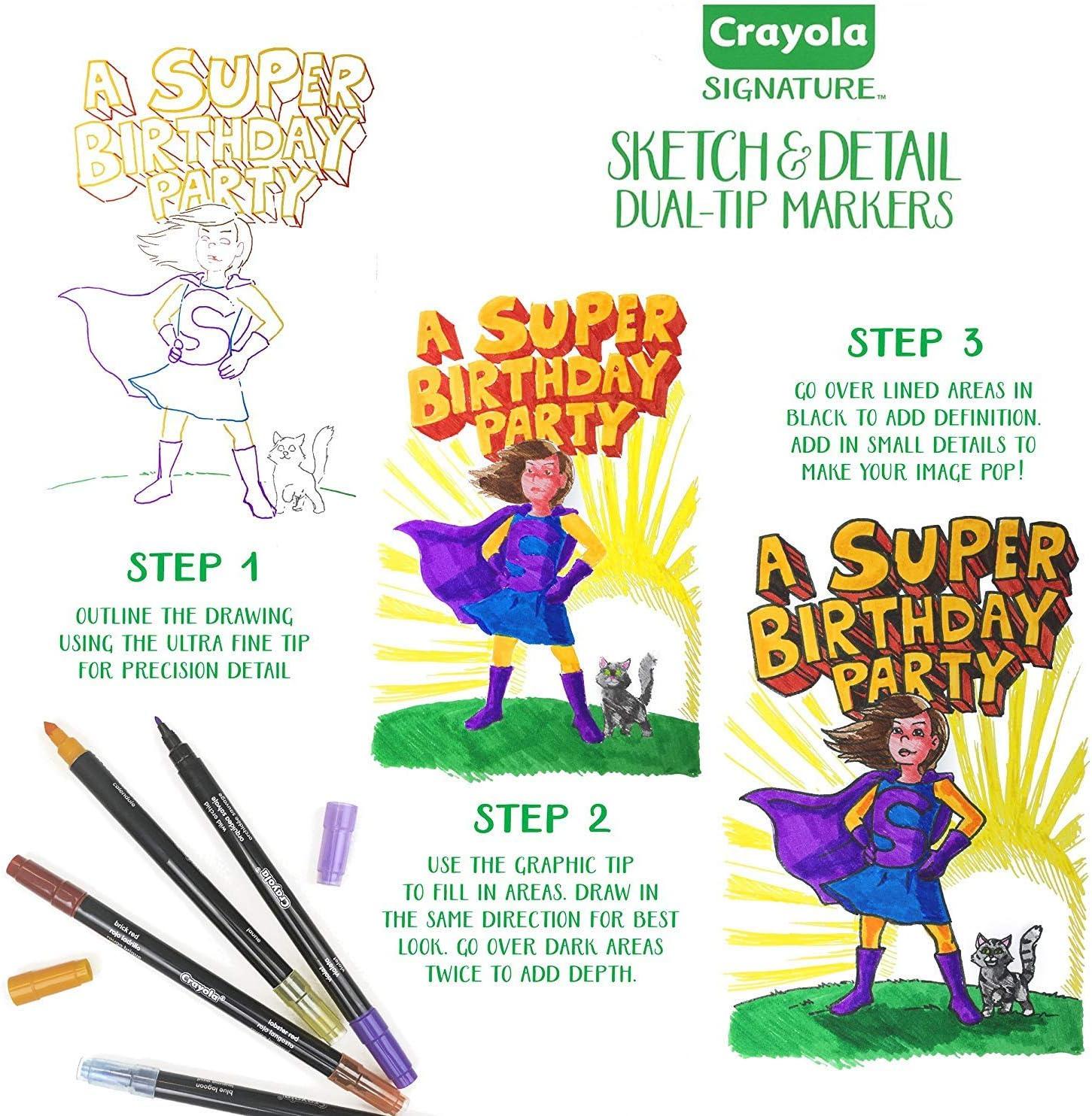 Crayola Brush & Detail Dual Tip Marker Set, 16 Markers, 32 Colors, Adult Coloring Markers, Gifts for Teens & Adults(Sketch & Detail)