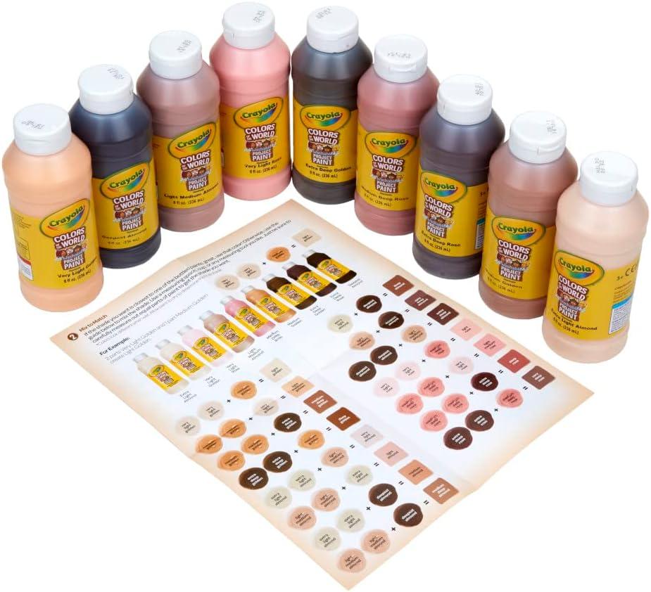 Crayola Colors Of The World Washable Paint – 8oz (9ct), Bulk Skin Tone Paint, Kids Arts & Crafts Supplies, For Teachers & Classrooms